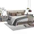 Modern Double Bed Interior With Bedside Tables Lamps Decorative Pillows Knit Blanket And Area Rug