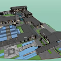 Traditional Style Commercial Street With Traditional Buildings Courtyards And Water Features