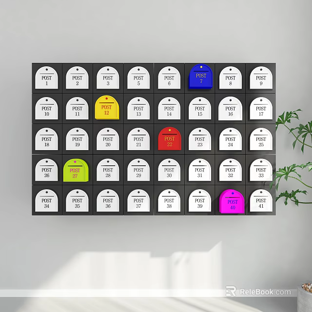 Wall Mounted Public Facility Mail Sorting Box With Multiple Compartments And Colored Labels 3d model 