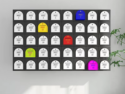 Wall Mounted Public Facility Mail Sorting Box With Multiple Compartments And Colored Labels 3d model