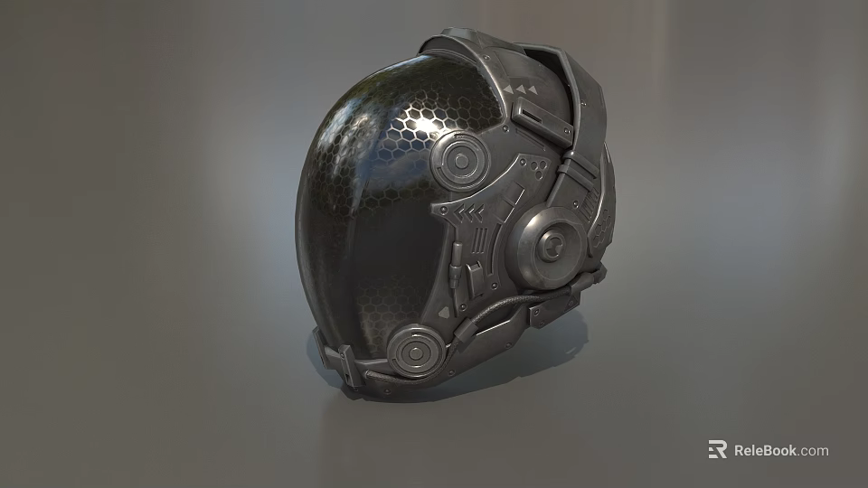 3D Rendered Metallic Helmet With Futuristic Mechanical Details Honeycomb Texture And Circular Knobs 3d model 