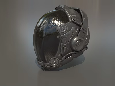 3D Rendered Metallic Helmet With Futuristic Mechanical Details Honeycomb Texture And Circular Knobs 3d model
