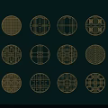 Circular Lattice Windows With Golden Geometric Patterns On Dark Green Background 3d model