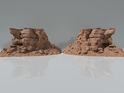 Dual Natural Stone Wood Rock Piles With Sand Base And Reflection Surface 3d model