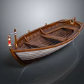 Vintage Handcrafted Wooden Boat with Red Lantern Seats and Classic Wooden Structure Details
