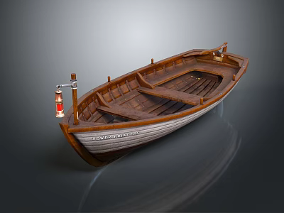 Vintage Handcrafted Wooden Boat with Red Lantern Seats and Classic Wooden Structure Details 3d model