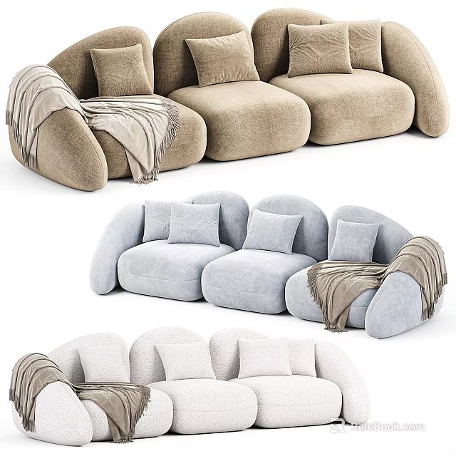 Comfortable Modern Sectional Sofa With Neutral Tones Pillows And Throw Blanket 3d model