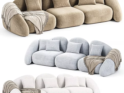 Comfortable Modern Sectional Sofa With Neutral Tones Pillows And Throw Blanket 3d model