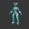 Futuristic Cat Like Robot 3D Character With Turquoise Silver Armor And Shiny Design