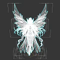 Game and Movie Character with White Wings Golden Long Hair and Blue White Dress