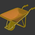 Sturdy Orange Wheelbarrow With Silver Metal Frame And Single Rubber Wheel Design