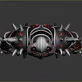 Fantasy Armored Warrior With Spiked Red And Black Armor Horned Helmet And Mythical Design