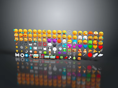 Colorful Collection of Various Emojis Including Smiley Faces Stars Hearts and Icons 3d model