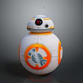 Spherical White And Orange Robot With Red Camera And Shiny Round Body Design 3d model