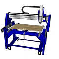 Industrial CNC Router Equipment With Blue Frame Worktable Wooden Board And Movable Wheels