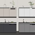 Modern Kitchen Sink Cabinet Units With Faucet Dishwasher And Decorative Plants In Various Colors