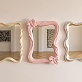 Three Decorative Wall Mirrors With Beige Pink Silver Frames And Bow Design 3d model