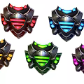 Black Shoulder Armor Pieces With Colorful Glowing Stripes In Various Colors