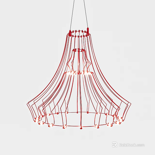 Elegant Modern Red Metal Wire Chandelier with Cone Shaped Streamlined Design 3d model