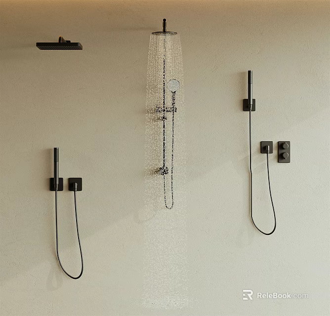 Modern Shower System Featuring Rainfall Head Handheld Wand And Wall Mounted Design 3d model 