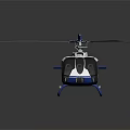 Blue and White Modern Helicopter with Sleek Fuselage Detailed Rotor Blades Side View