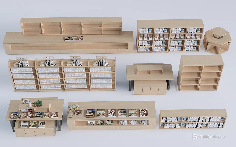 Modern Wooden Bookcases With Open Shelves And Multi Layer Storage Design Styles 3d model