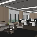 Modern Public Office Space Interior With Sofa Area Green Plant Work Desks And Office Chairs