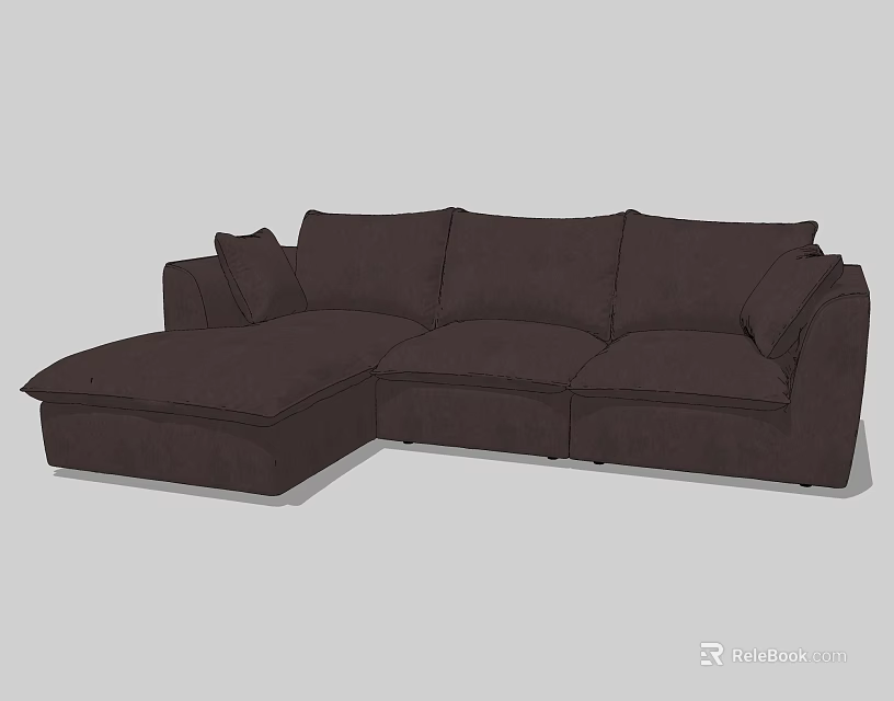 Dark Brown L Shaped Sectional Sofa With Spacious Seating And Soft Cushions 3d model