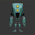 Turquoise Robot Character With Yellow Circular Eyes And Mechanical Limb Structure Design 3d model
