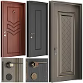 Various Wooden Swing Doors With Different Panel Designs And Handle Styles 3d model
