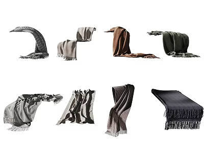 Trendy Scarves Displayed In Various Poses With Colors Styles And Fringes 3d model