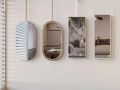 Stylish Wall Mounted Mirrors in Different Shapes and Frame Styles for Home Decor 3d model