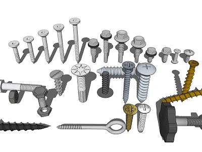 Different Types of Hardware Tools Including Screws Bolts Nuts and Washers 3d model