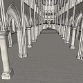 Detailed Gothic Church Interior Featuring High Arches Stone Columns And Altar With Cross
