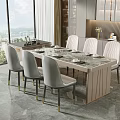 Modern Dining Table Set With Marble Tabletop White Chairs And Gold Legs In Bright Room