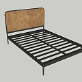 Modern Sleek Double Bed With Brown Leather Headboard And Metal Frame