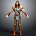 Man In Yellow Shoulder Armor Silver Scale Vest Brown Pants Boots And Arm Bracers