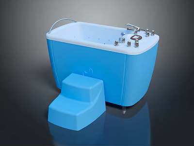 Blue Home Bathtub With Step And Control Panel For Household Use 3d model