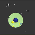 Cute Blue Head Penguin Figure With Yellow Feet On Green Base And Stars
