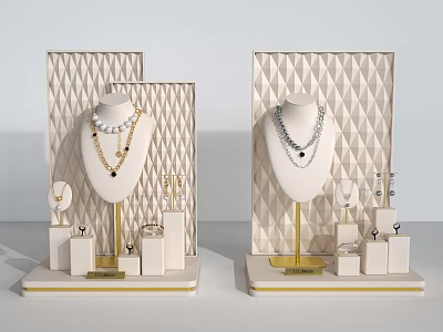 Elegant Jewelry Display Shelves With Geometric Pattern White Gold For Showcasing Necklaces Earrings Rings 3d model