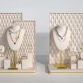 Elegant Jewelry Display Shelves With Geometric Pattern White Gold For Showcasing Necklaces Earrings Rings
