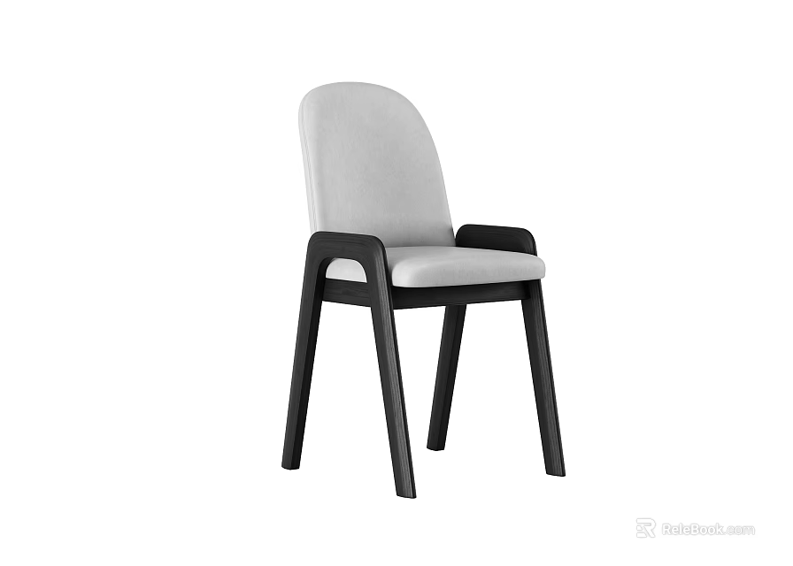 Modern Minimalist Leisure Chair With Light Gray Fabric Back And Black Wooden Armrests 3d model 