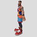 Animated Basketball Game Character In Blue Orange Jersey With Black Arm Sleeves And Red Shoes