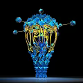 Intricate Blue Geometric Sculpture with Golden Lines and Crystal Like Structure Design