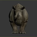 Rhinoceros 3D Model in Light Brown Color With Horns Standing on Neutral Gray Background