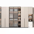 Modern Built in Wardrobe Design With Hanging Clothes Storage Boxes And Marble Countertop 3d model