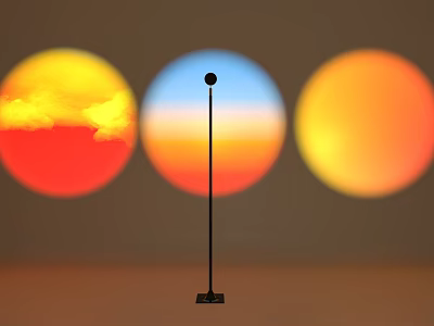 Decorative Floor Lamp With Black Pole And Three Circular Sunset Color Projections 3d model