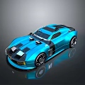 Blue Sports Car Streamlined Design With Black Stripes Shiny Wheels And Reflective Surface