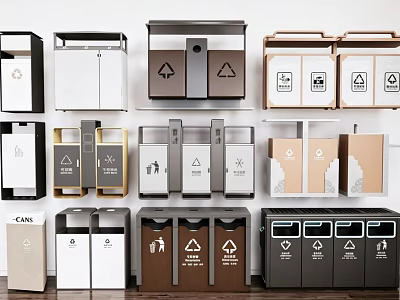 Public Facilities Classification Trash Bins With Various Designs And Recycling Symbols 3d model