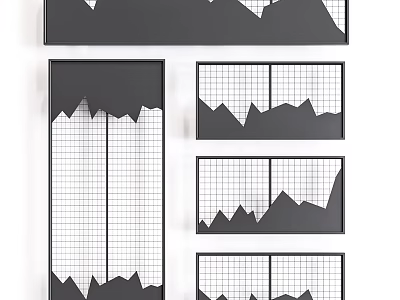 Black Decorative Partition With Grid Pattern And Wavy Edges For Interior Design 3d model